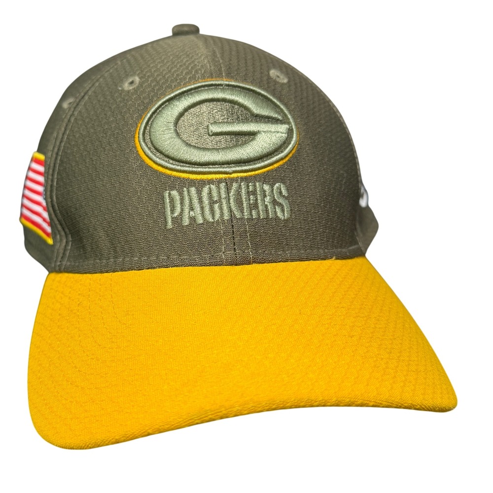 New Era Green Bay Packers Hat Mens S/M Olive Yellow Salute‎ to Service 39THIRTY